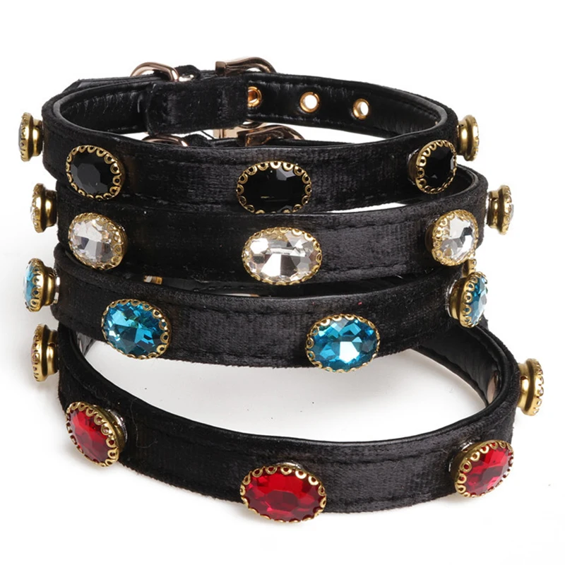 ERPPET Soft Suede Leather Dog Collars Blue Red Black White Rhinestone