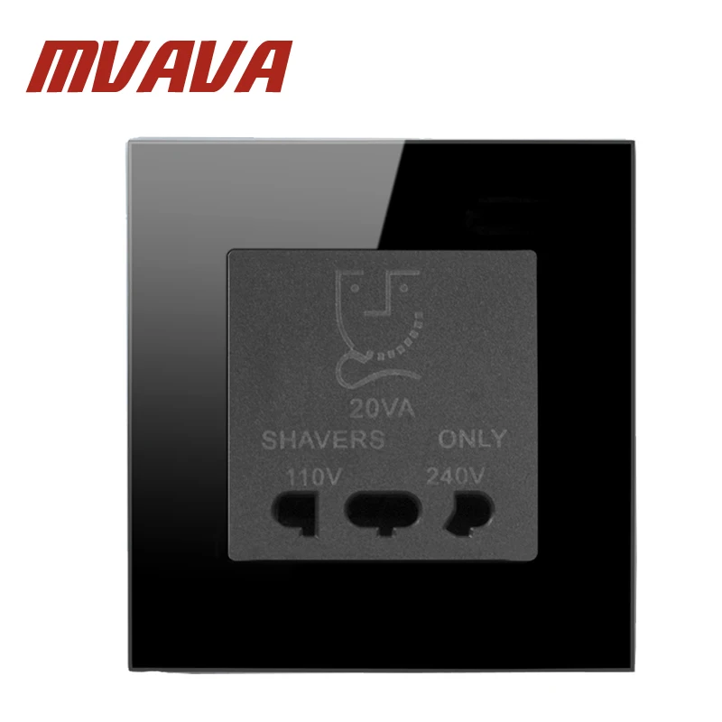 MVAVA ванная комната настенная розетка для бритвы 110& 240 V двойное напряжение отель бритвенный выход роскошный черный блестящий панельный разъем