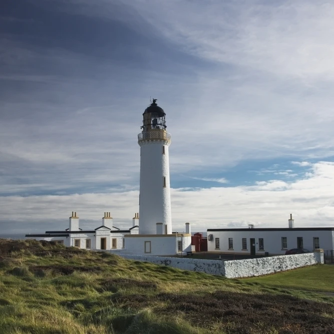 UK  Scotland  Dumfries and Galloway  White lighthouse on coast Poster Print (19 x 12)
