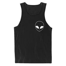 Женская летняя майка с принтом в виде Головы инопланетянина, жилет, футболка для леди, хлопковый топик, хипстер, белый, черный, Yong, Прямая поставка, B-7