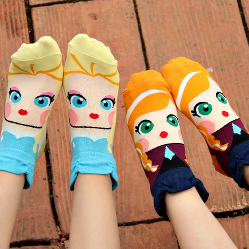 Popular Creative 1 Pair Lovely Girls Student Cartoon Princess Cute Dolls Cotton Blends Short Low Cut Ankle Socks