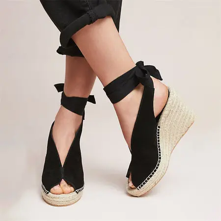 WENYUJH/Замшевые женские босоножки; туфли на высоком каблуке с открытым носком; туфли-лодочки на платформе; женские сандалии с завязками на шнуровке - Цвет: black
