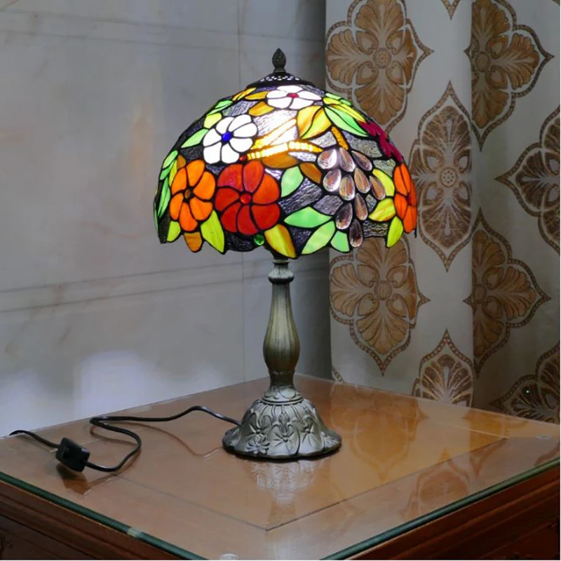 

WOERFU Tiffany Table Lamp 30cm Grape Lampshape E27 Bedroom Bedside Lamp Creative Fashion Adjustable Light Retro Table Lamps