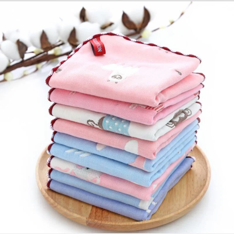 High Quanlity 6 Layers Cotton Baby Towel Cartoon Bear Baby Washcloth Handkerchief Kids Feeding Wipe Cloth Towel