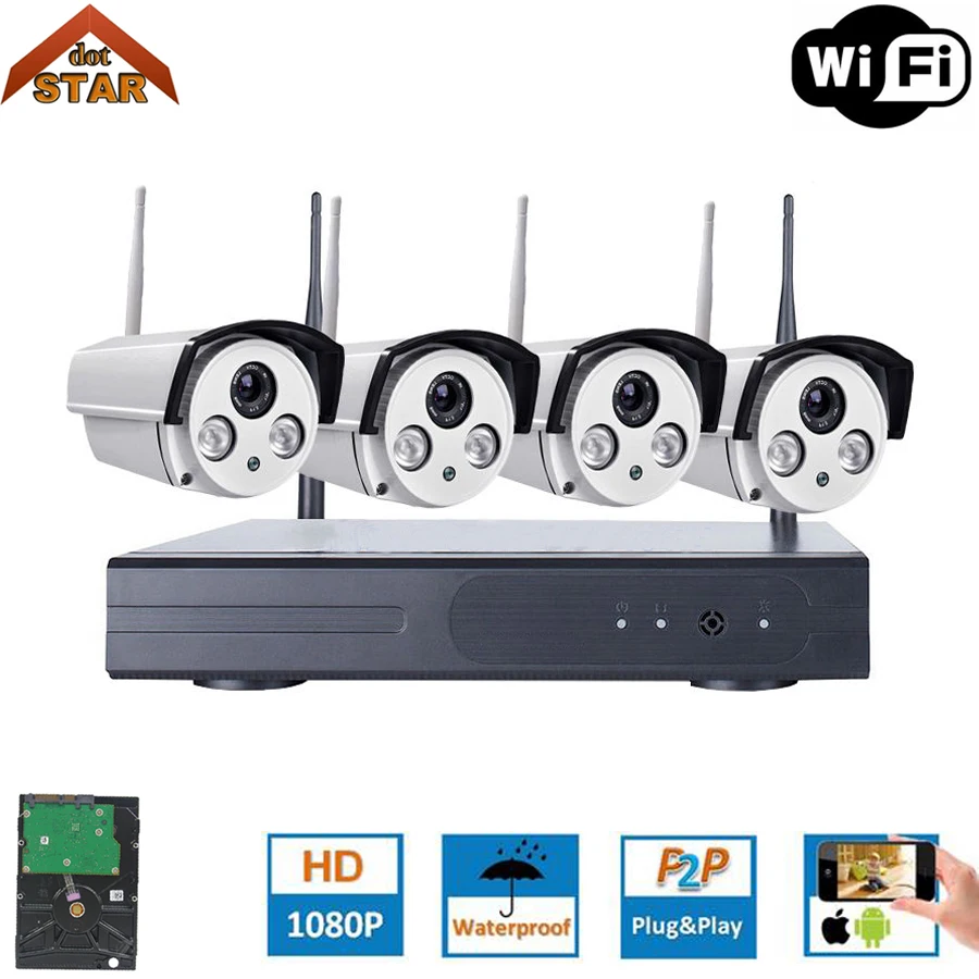 Беспроводная CCTV камера система 1080P 4CH NVR комплект Stardot 2MP ИК Открытый P2P Wifi IP