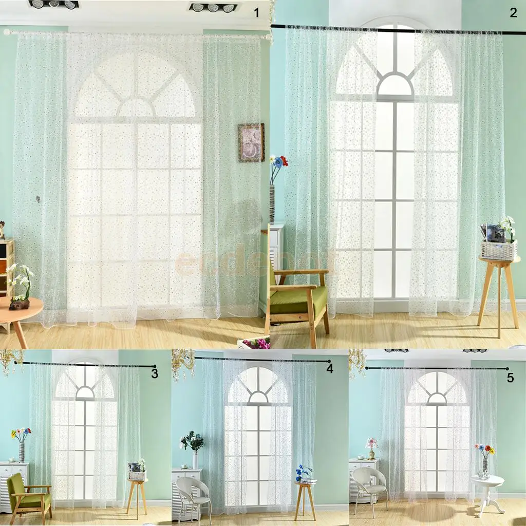 WIndow Dressing Daisy Flowers Print Sheer Voile Curtain for Living Room