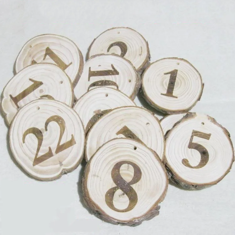

1-100 Natural Wooden Circular Table Number Card Wooden Ring holder Vintage Rustic Wedding Table Numbers Wedding deration