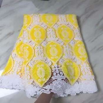 

High quality african cord lace fabric yellow 5yards high quality nigerian wedding guipure lace HJ262-1