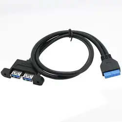 USB 3.0 Двойной Два Порты и разъёмы женский винтами к материнской плате 20pin заголовок кабеля 50 см внешний USB Кабель-адаптер Черный july03