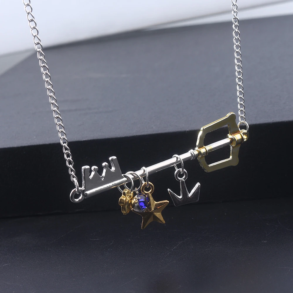 Game Kingdom Hearts Sora Key Keyblade Necklaces Pendants Crown Star Key Blue Crystal Choker Necklace Women Men Fashion Jewelry Pendant Necklaces Aliexpress