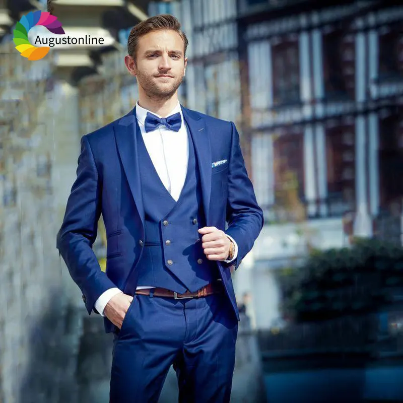 Italian Customized Royal Blue Mens Wedding Suits Groom Tuxedos Men Suit 2018 Peaked Lapel Man Suit 3 Pieces Jacket Pant Vest three piece royal blue men suits peaked lapel custom made wedding tuxedos slim fit male suits jacket pants vest