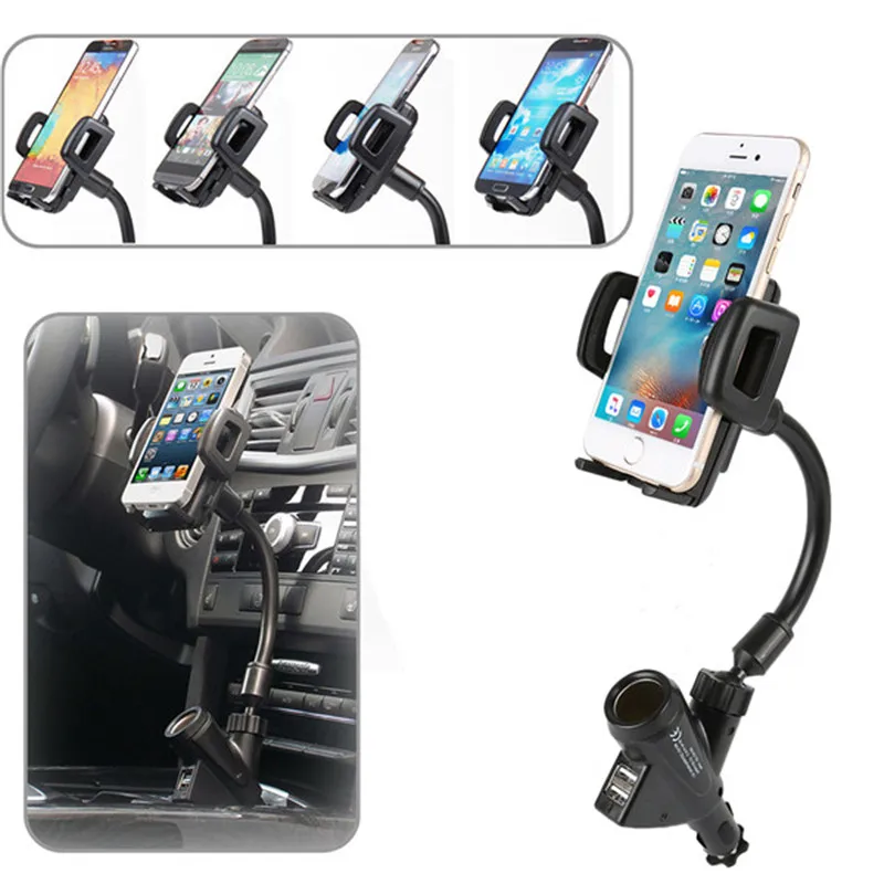 

2018 Universal Dual USB Car Charger Mount Mobile Phone Holder Bracket Stands for Cell Phone Charger Adjustable Holder