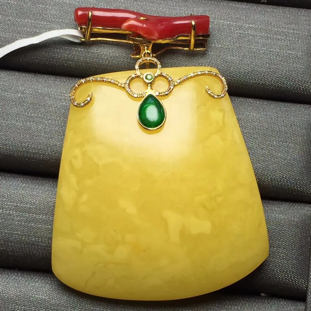 

g18K Pendants Fine Jewelry Trendy Real 18K Rose Gold Natural Yellow Amber Beeswax Fine Pendant Necklace for women Fine Gifts