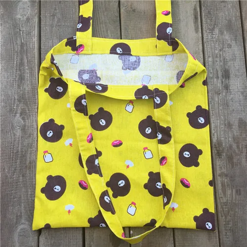 YILE хлопок лен Экологичная для шоппинга с ручкой коричневая сумка через плечо медведь желтая основа 8910 г - Цвет: 1 layer no lining