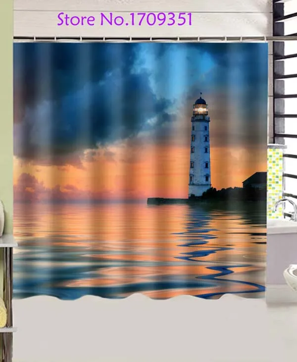 Scenery Lighthouses Sea Water Clouds Nature Design Polyester Fabric
