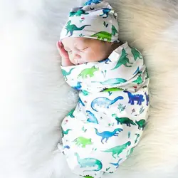 2 шт./компл. детское Пеленальное Одеяло с модным принтом, пеленка для сна муслиновая пеленка с шапочкой, комплект детской
