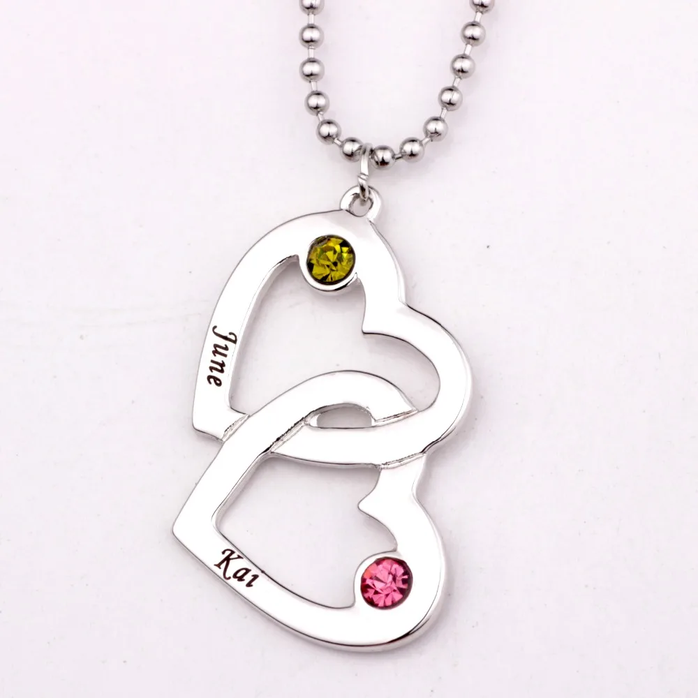 Open Heart in Heart Shape Necklace with Birthstones Necklaces Custom