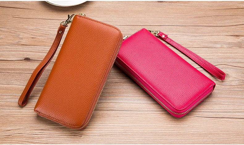 Lomelobo Unisex Tassel Long Wallet Genuine Leather Women Men Litchi Cowhide Leather portomonee Boy Girl Credit Card Holder Purse HPLA218 Details (13)