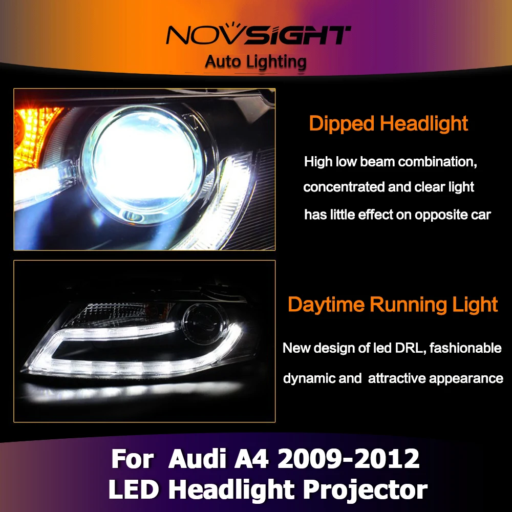 NOVSIGHT 2 шт автомобилей Стайлинг для фары DRL света сигнальные лампы Набор для Audi A4 2009-2012 Высокая Низкая луч парковка