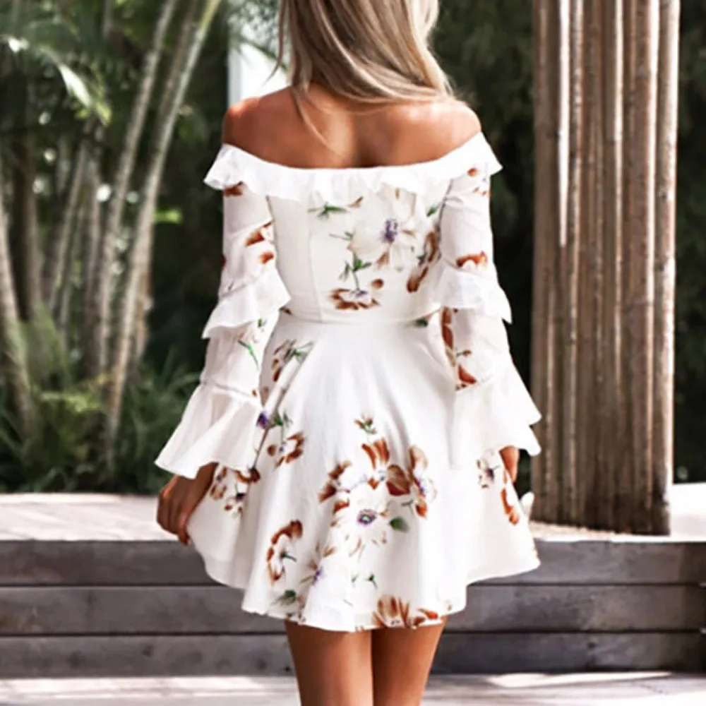 

2019 New vestidos Women's Dresses Long Sleve Off Shouder Boho Dress feminine Evening Party Beach Dresses