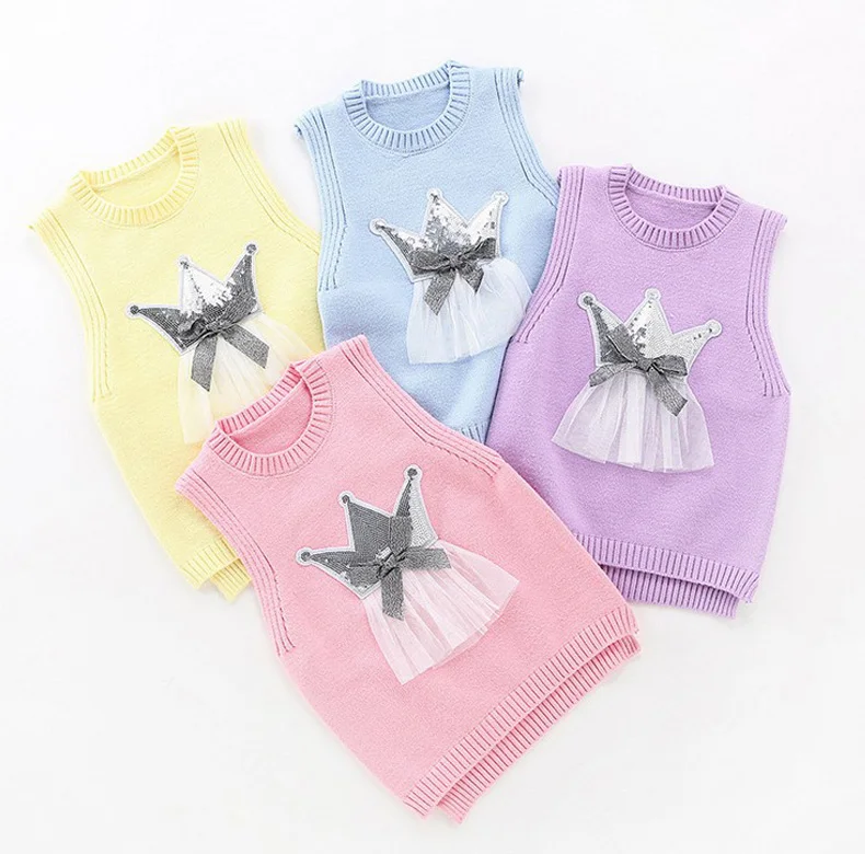 

Girls' Knitted Vest Children All-match Crown Sweater Kids Cotton Outerwear