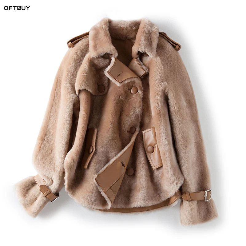 De rose Véritable Manteau noir Doublure Fourrure Chaud Veste Oftbuy Parka Beige Cuir Mérinos photo En Color Moutons D'hiver Épais 2019 Femmes Naturel Réel vqxtR