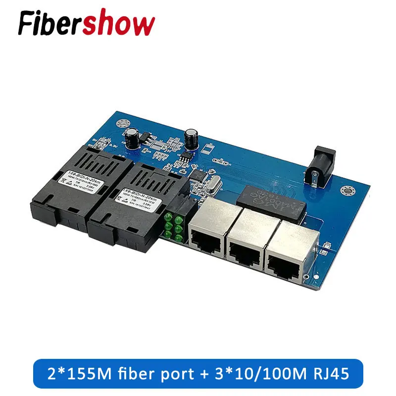 

Fast Ethernet Fiber Optical Media Converter Single Mode 3 RJ45 and 2 SC fiber 10/100M Port PCBA