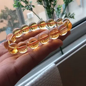 

Genuine 13mm Natural Citrine Quartz Yellow Crystal Wealthy Round Beads Bracelets Gemstone Woman Man Big Beads Bracelet AAAAAA