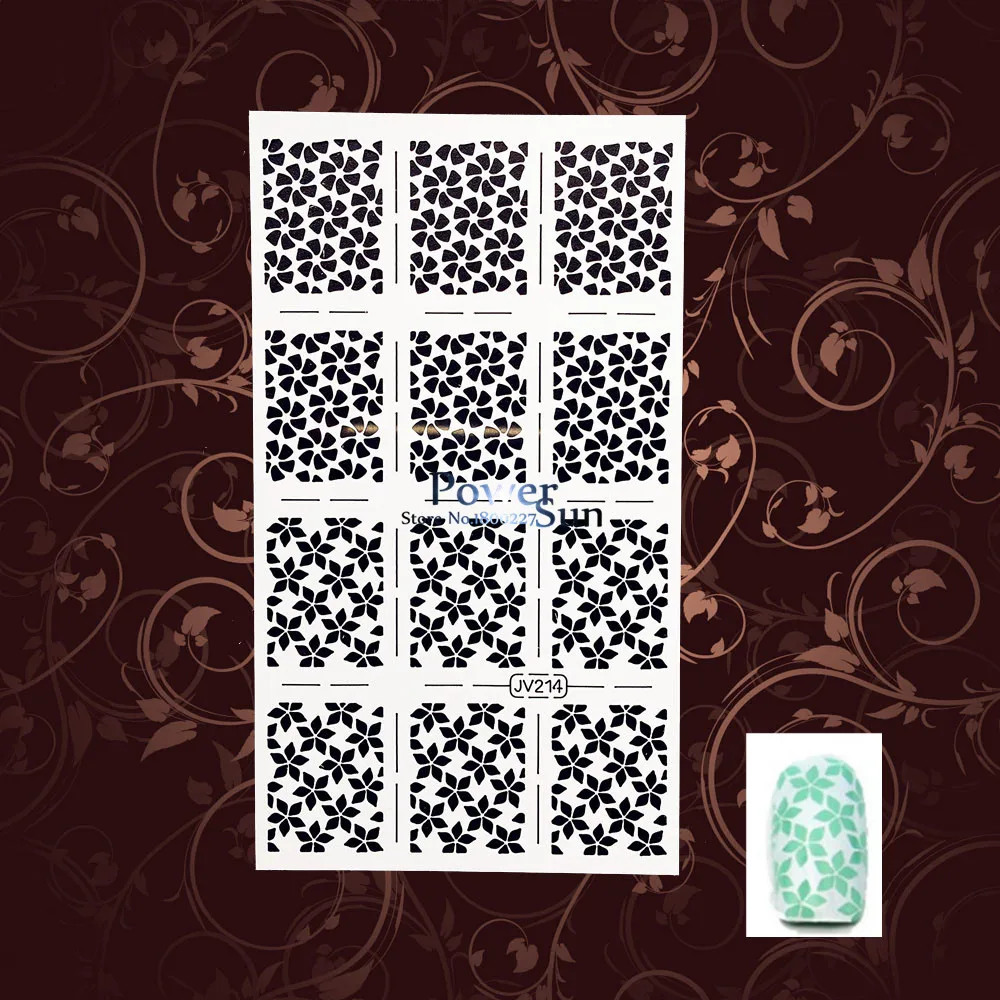 

1PC Fashion Nail Art Flower Holo Out Nail Stencil Stickers PWJV214 Henna Snowflake Pattern Manicures Art Full Nail Wraps Decals