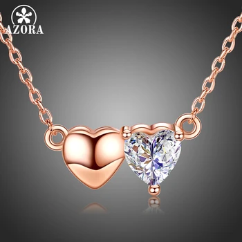 

AZORA Forever Lover Double Heart Pendant Necklace for Women Female Heart Cut Clear Cubic Zirconia Jewelry Accessories TN0247