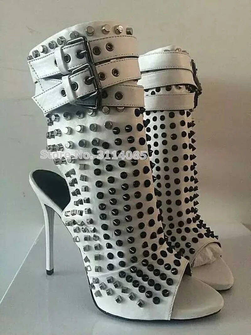 Chaussures Bout Stiletto Noir Clouté Punk Pompe Dropship À Femmes Celebrity As Picture Boucle as Ouvert Picture Blanc Scène Robe Rivets De Sangle Talon Cheville Bottes xdQCtrsh