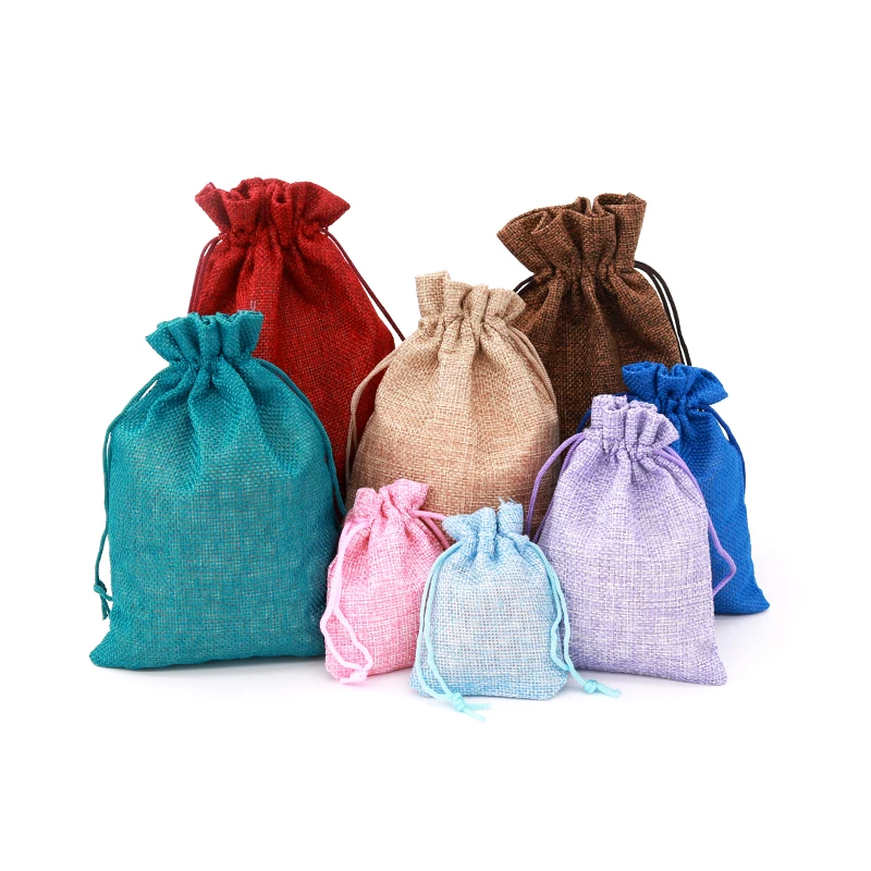 1 Piece(7x9cm) Linen Jute Drawstring Gift Bags Jewelry Packaging Bag Wedding Party Decoration Favors Drawable Gift Bag& Pouche