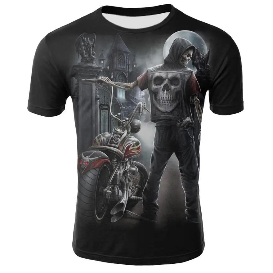 

2019 Summer skull poker funny Casual 3D Printed T shirt Men Clothes tshirt Short sleeve