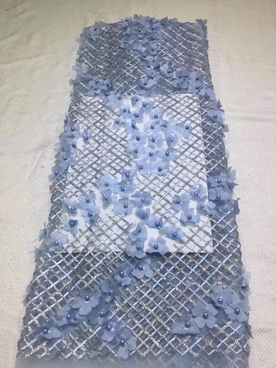 

2018 Latest High Quality African 3d Flowers french tulle lace fabrics Embroidery Beads Tulle Lace Fabric For party dress