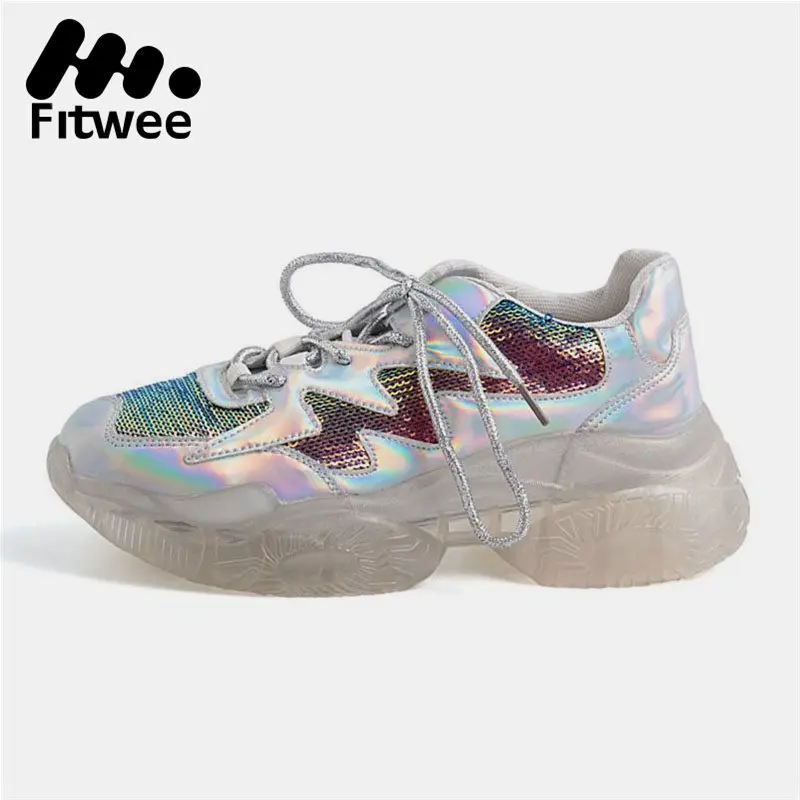 

Taoffen 2019 Flats Sneakers Women Fashion Bling Lace Up Running Shoes Women Outdoor Flats Trainers Sports Footwear Size 35-42