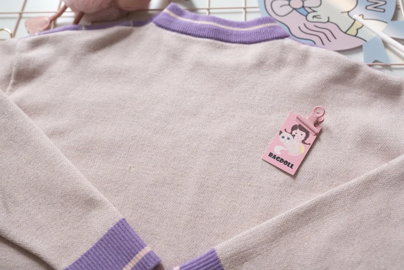 Модный осенне-зимний розовый фиолетовый мягкий свитер в клетку с кроликом для девочек свободный свитер пуловер с круглым вырезом