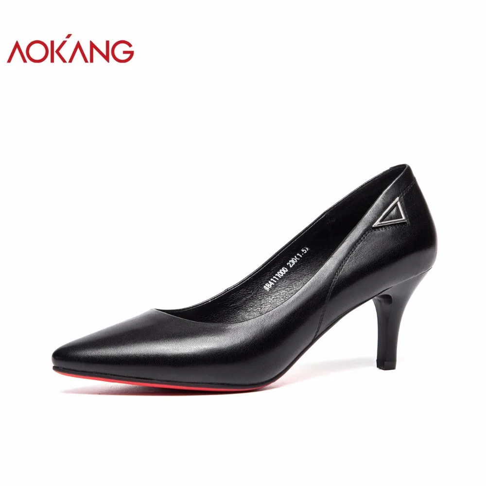 

AOKANG 2018 Women pumps shallow high heel thin shoes woman fashion women dress shoes mature ladies business shoes office