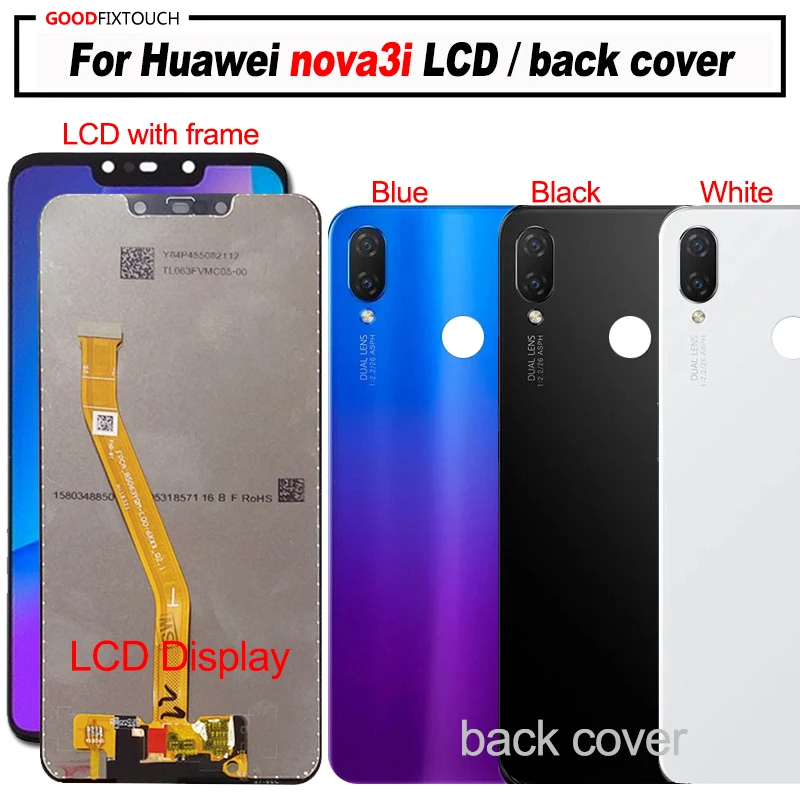 Для huawei nova 3i ЖК-дисплей+ сенсорный экран панель дигитайзер в сборе с рамкой для huawei nova 3i ЖК+ задняя крышка