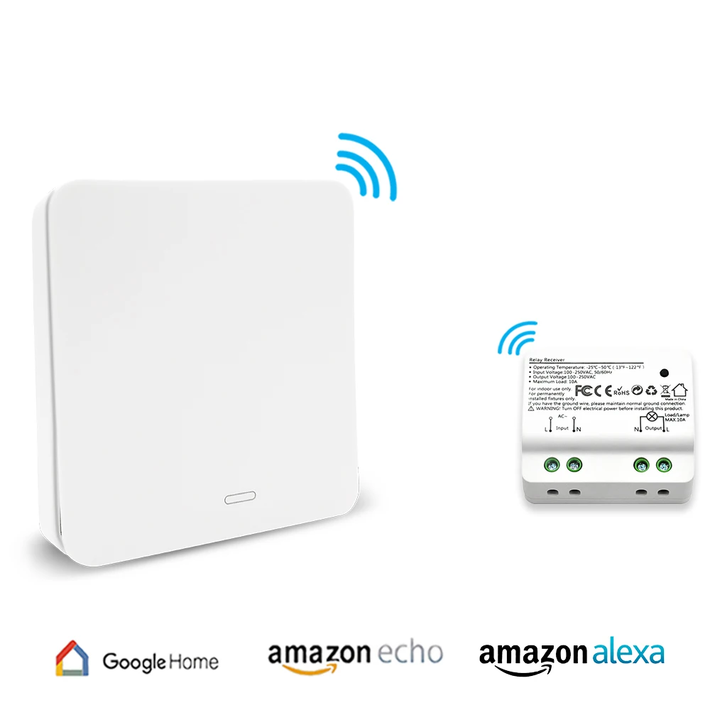 WiFi дистанционный переключатель освещения с RF беспроводным переключателем без батареи, пульт дистанционного управления освещением, Alexa Echo Google Home Голосовое управление - Цвет: 1 switch 1 receiver