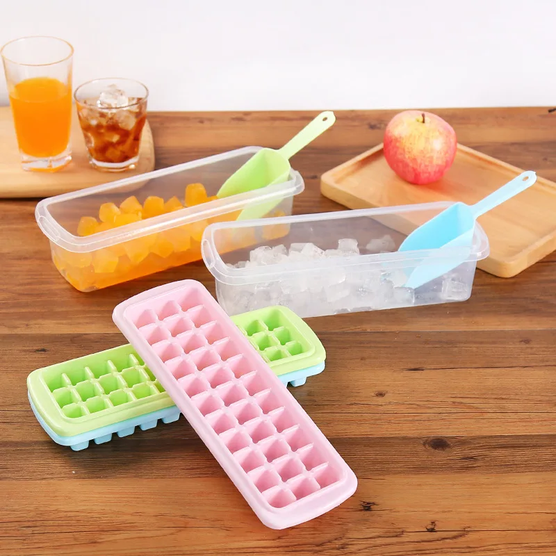 Three piece 33 Small Grid Rectangle Ice Cream Tubs with Small Shovel
