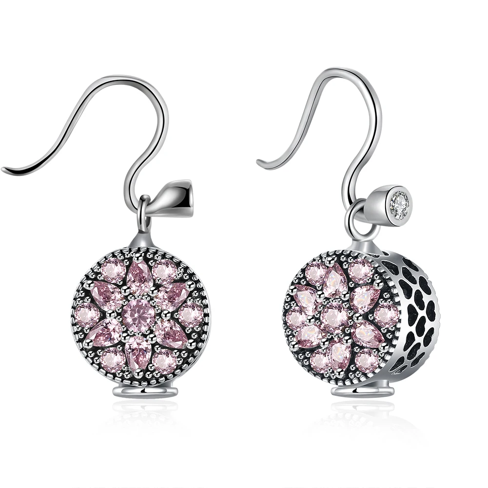 

INALIS Beautiful 925 Sterling Silver Six-pointed Star Dangle Earrings Pink Round Flower Love Heart Earrings Fine Jewelry