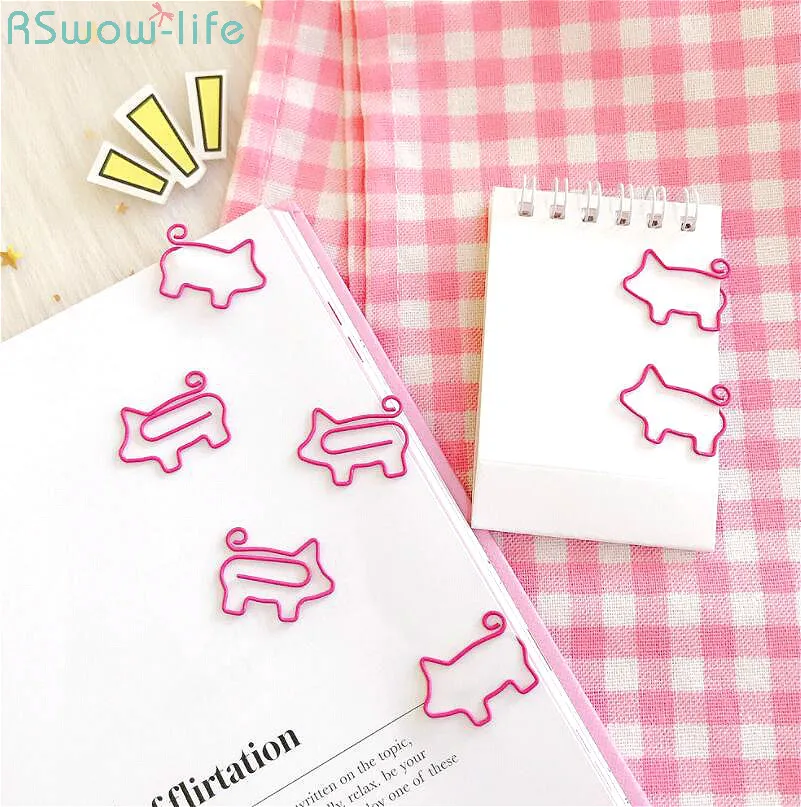 

10PCS Cartoon Cute Pink Creative Piggy Paper Needle Roll Tail Bookmark Paper Needle Home Office Metal Paper Clips DIY Decoration