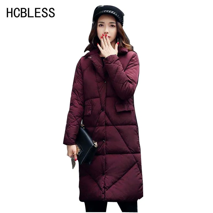

HCBLESS 2017 New Winter Jacket Women Hooded Thicken Coat Female fashion Warm Outwear Down Cotton-Padded Long Wadded Jacket Coat