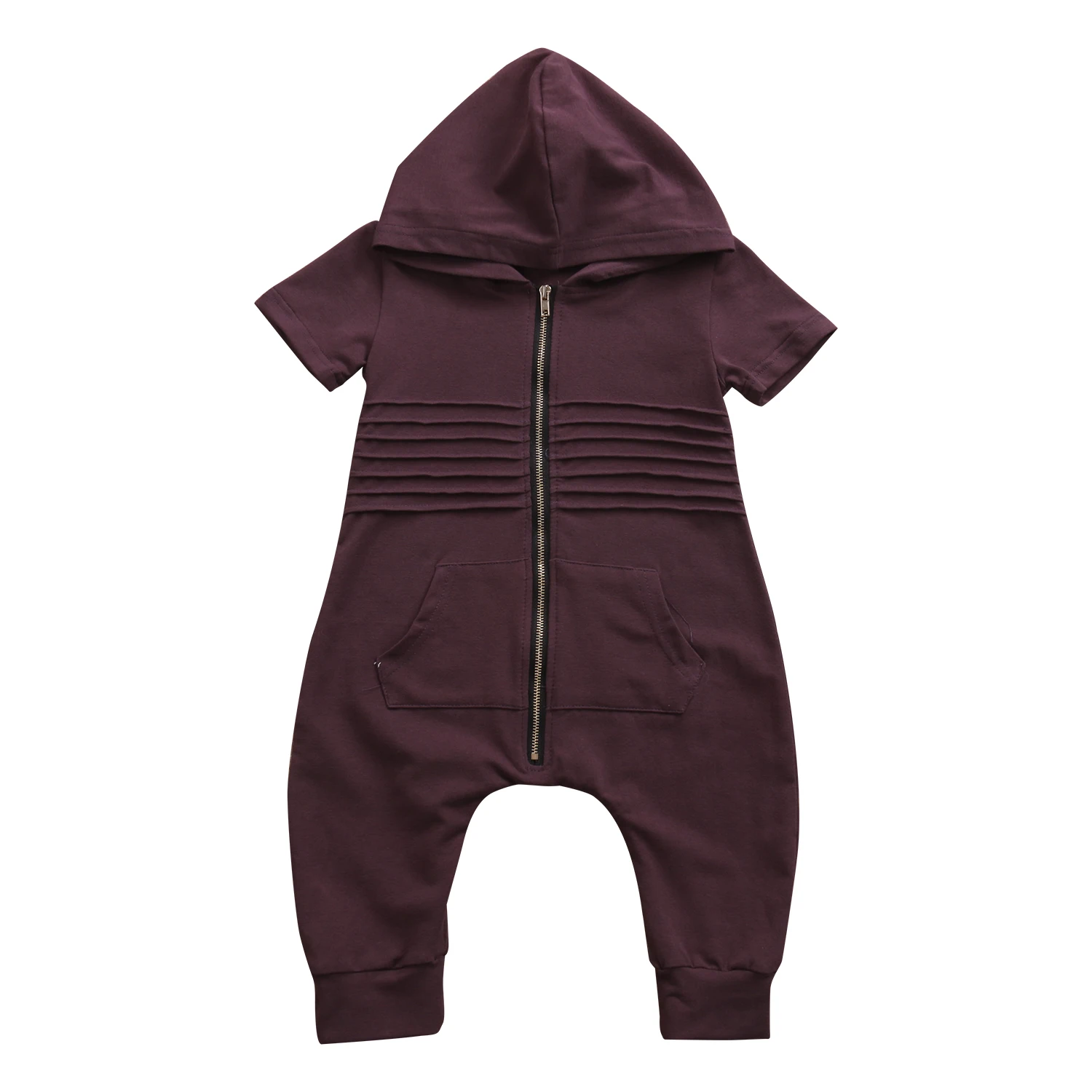 

Baby Boy Cotton Hooded Zipper Short Sleeve Cotton Romper Clothing Sunsuit Baby Boys Summer Clothes Rompers Outfits Solid