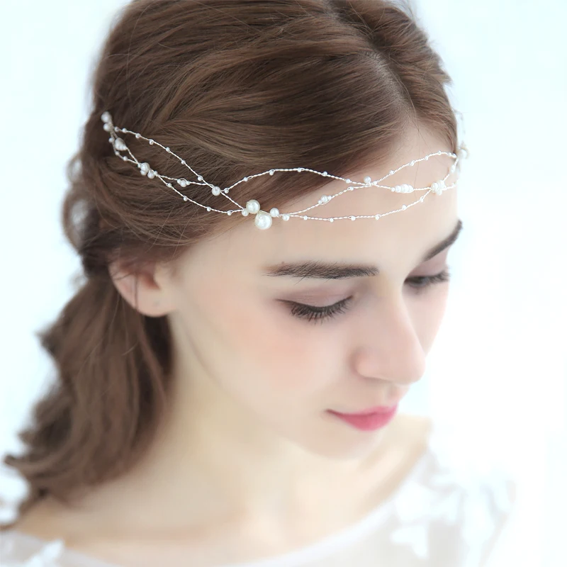 Fashion Handmade Pearl Headband Silver Bridal Hair Jewelry Wedding Hair