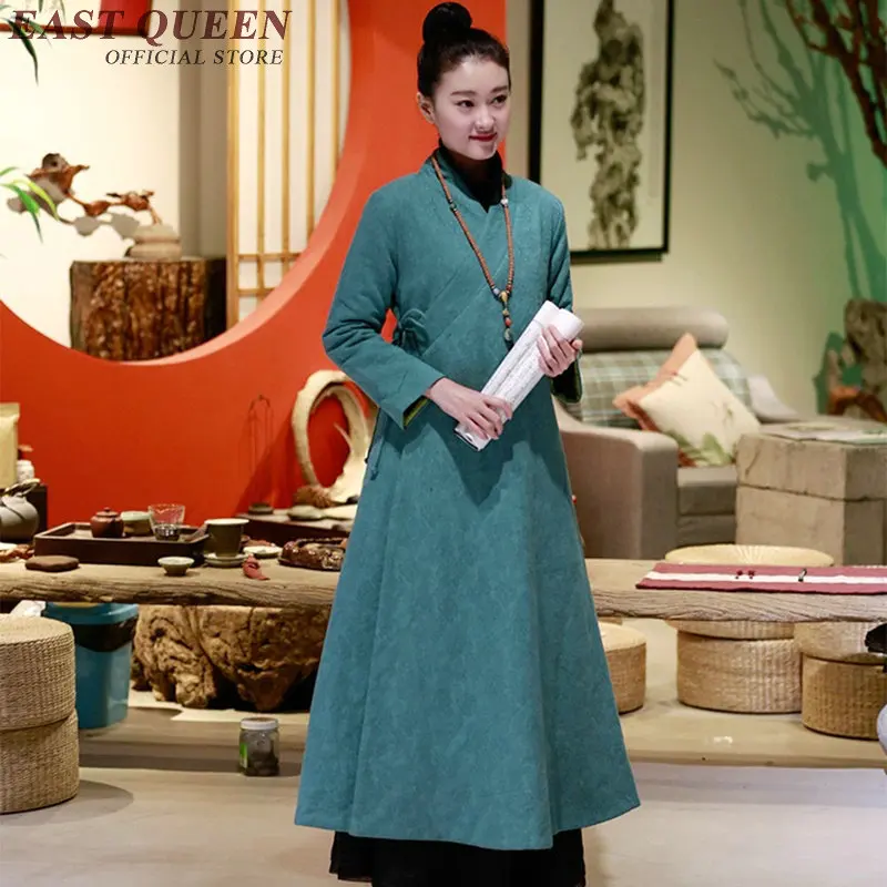 Традиционная китайская одежда женский халат в китайском стиле льняная ткань зимнее платье Свободный чеонгам свободный размер AA2815 YQ
