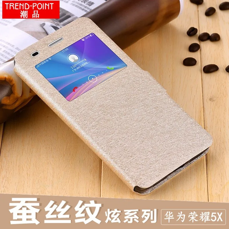 

6 Color Flip Cover For Huawei Honor 5X Leather + Soft TPU Case Magnet Close View Window For Huawei Honor 5X 5.5'' Stand Function