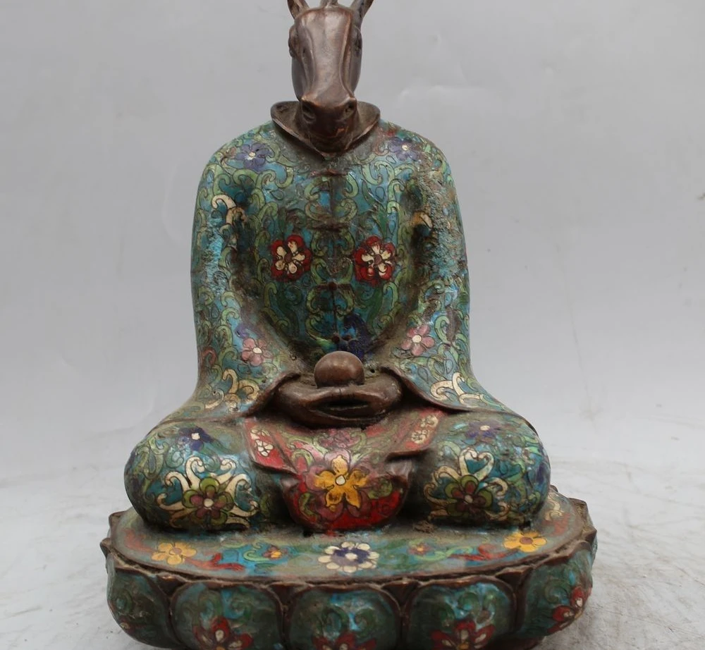 

11" Old China Chinese Folk Fengshui Bronze Cloisonne Zodiac Year Horse Statue