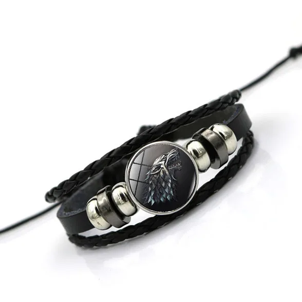 Game of Thrones House Stark Wolf Glass Cabochon Leather Bracelets Multi Layers Weave Handmade Punk Black Men Bracelets Game of Thrones House Stark Wolf Glass Cabochon Leather Bracelets Multi Layers Weave Handmade Punk Black Men Bracelets