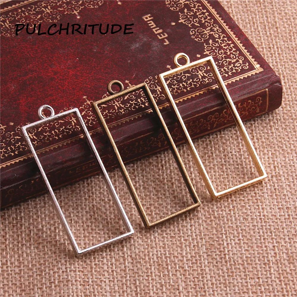 PULCHRITUDE 15 шт./лот 20*49 мм из сплава цинка прямоугольник с полым шармом Золотой поддон